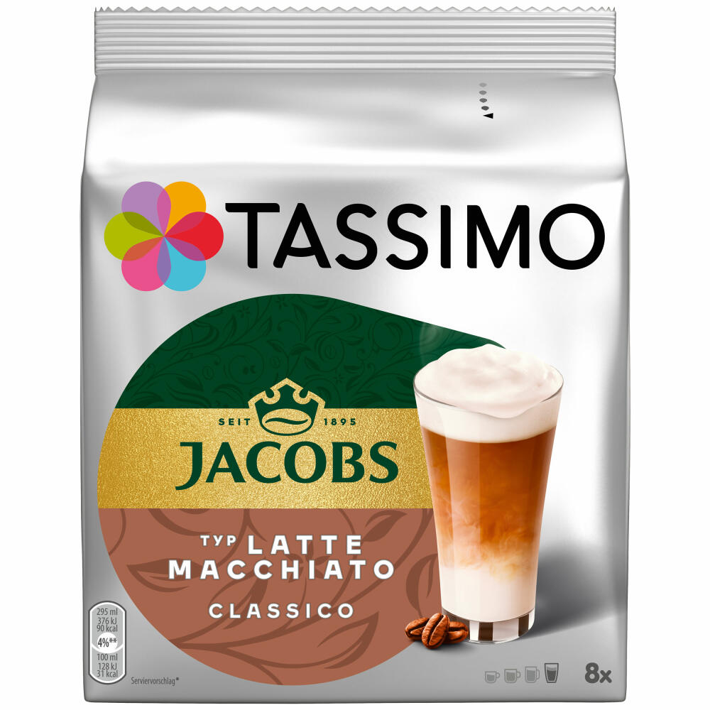 Tassimo Jacobs Latte Macchiato Classico, coffee, latte, capsules, 16 T-Discs (8 servings)