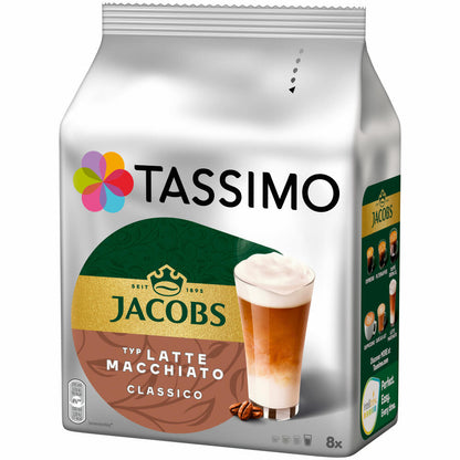 Tassimo Jacobs Latte Macchiato Classico, Kaffee, Milchkaffee, Kapseln, 16 T-Discs (8 Portionen)