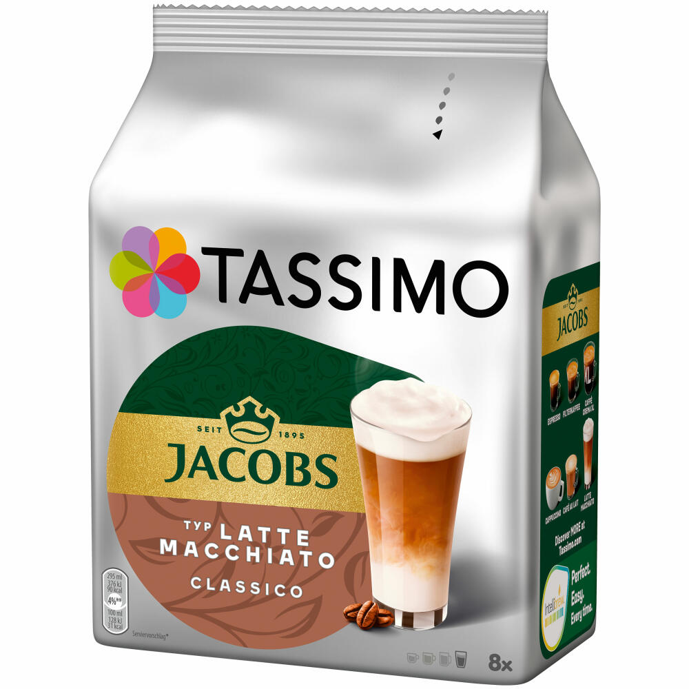Tassimo Jacobs Latte Macchiato Classico, coffee, latte, capsules, 16 T-Discs (8 servings)