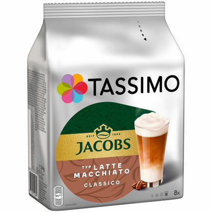 Tassimo Jacobs Latte Macchiato Classico, Kaffee, Milchkaffee, Kapseln, 16 T-Discs (8 Portionen)