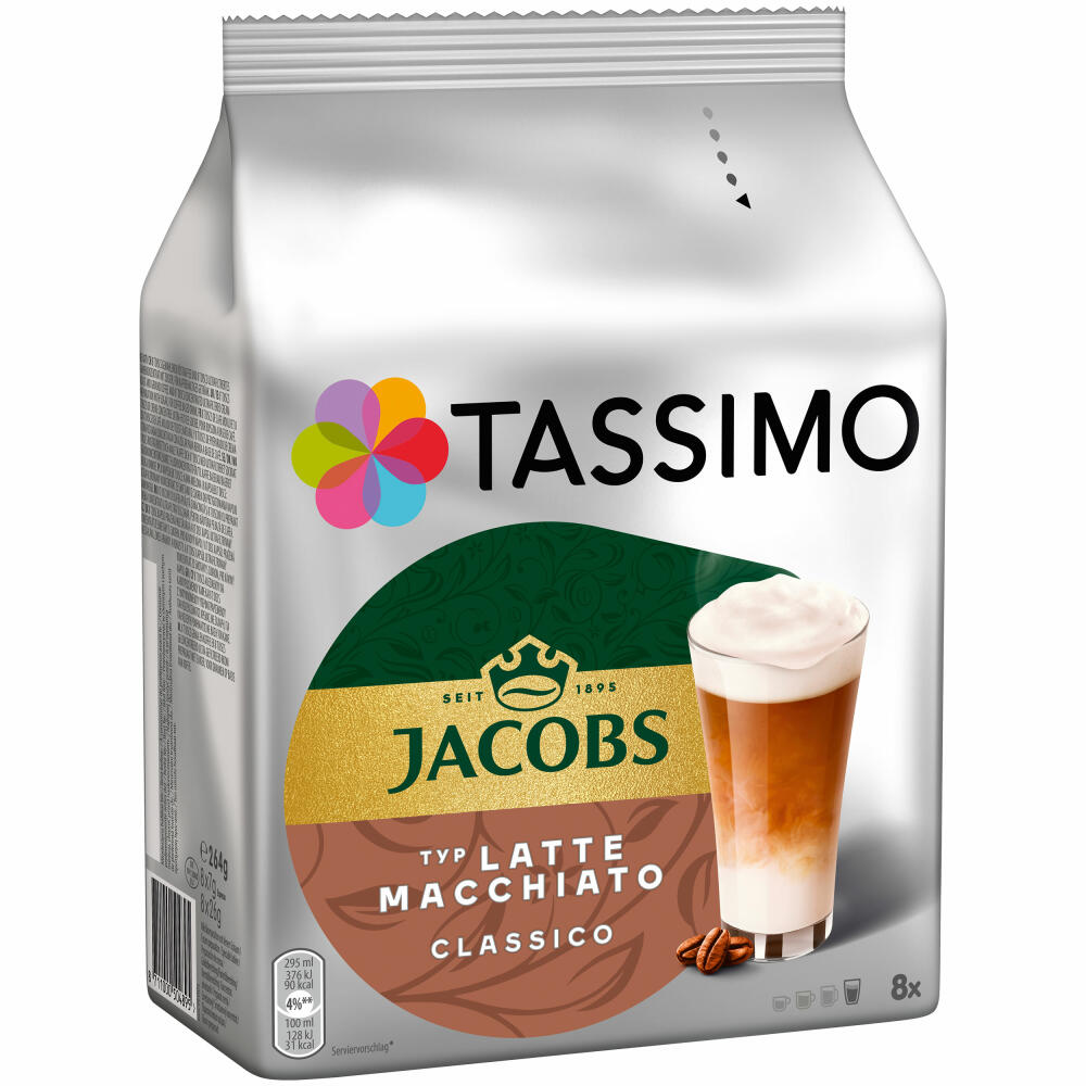 Tassimo Jacobs Latte Macchiato Classico, coffee, latte, capsules, 16 T-Discs (8 servings)