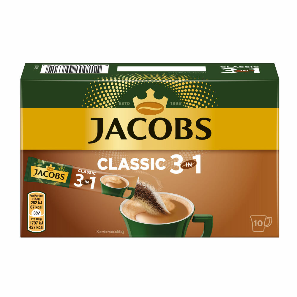 Jacobs 3in1 löslicher Kaffee, Instantkaffee, 10 Becherportionen