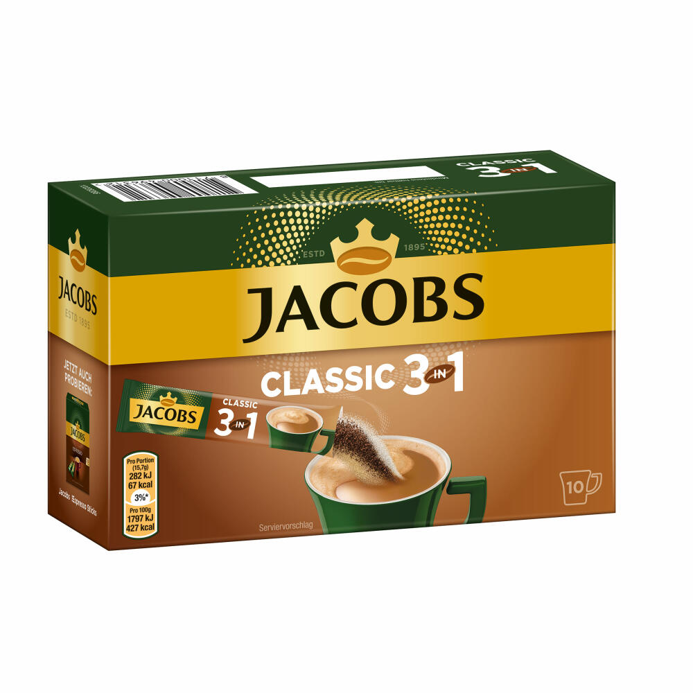 Jacobs 3in1 löslicher Kaffee, Instantkaffee, 10 Becherportionen