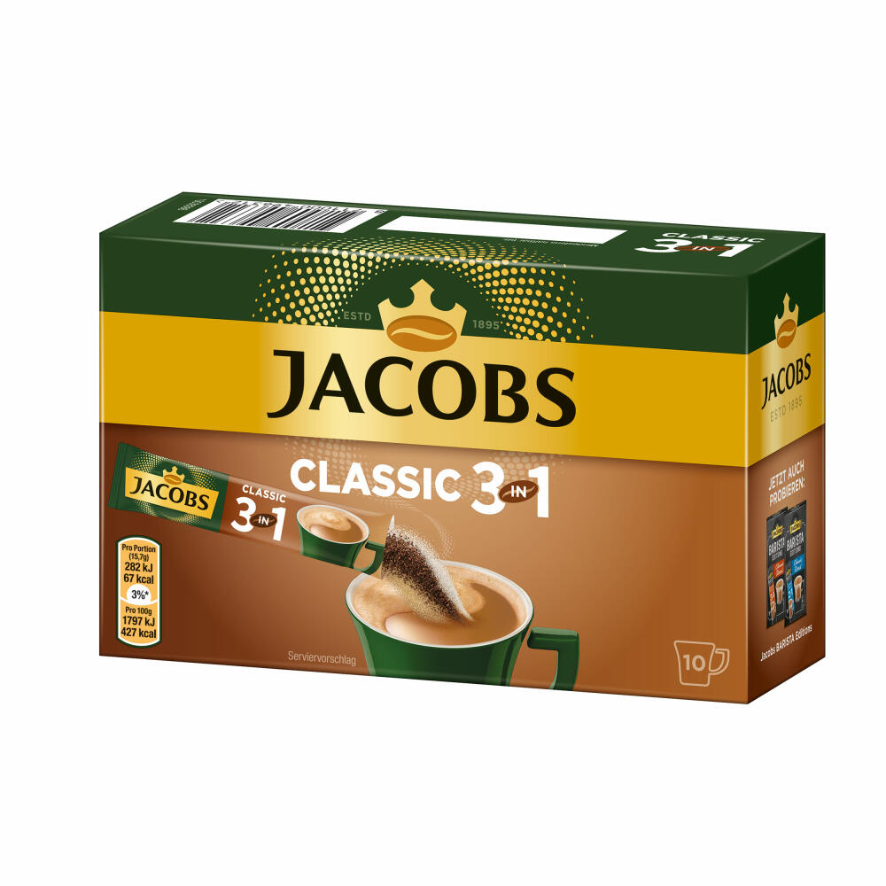 Jacobs 3in1 soluble coffee, instant coffee, 10 cup portions