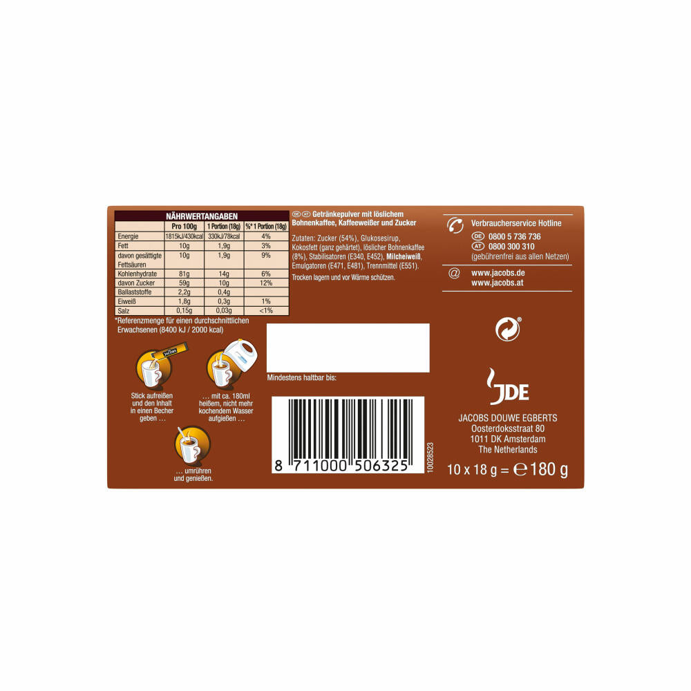 Jacobs 3in1 soluble coffee, instant coffee, 10 cup portions