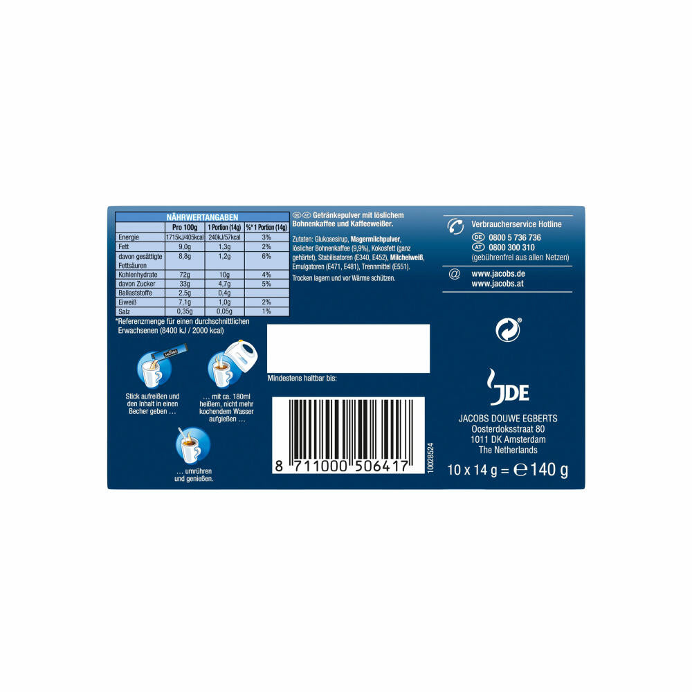 Jacobs 2in1 löslicher Kaffee, Instantkaffee, 10 Becherportionen