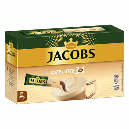 Jacobs 3in1 löslicher Kaffee, Typ Café Latte, Instantkaffee, 10 Becherportionen