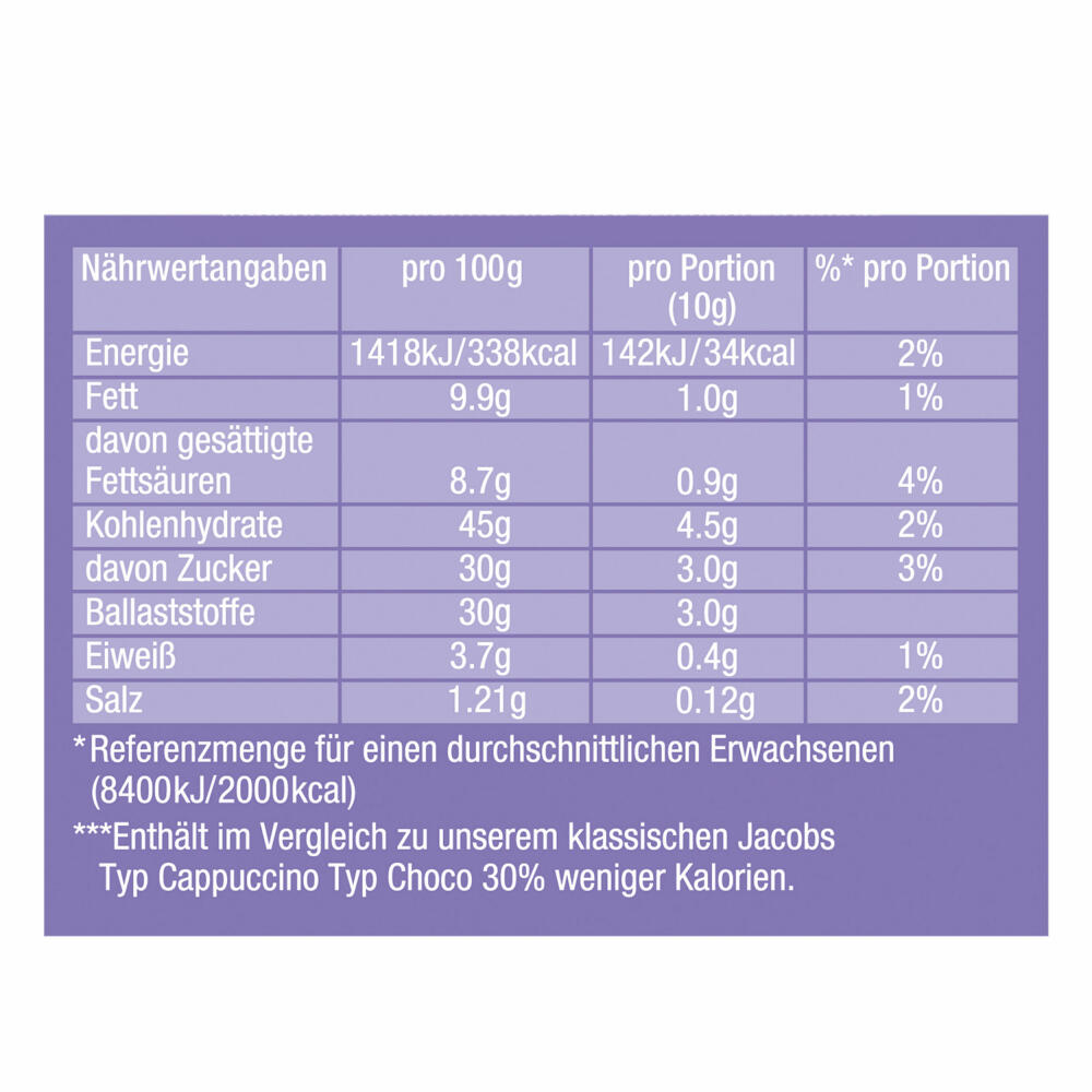 Jacobs Momente Choco Cappuccino so leicht, Mild mit Milka Schokonote, kalorienarm, Nachfüllbeutel 400g, 249569