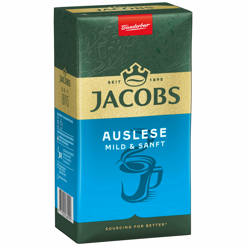 Jacobs Auslese Mild &amp; Gentle, ground roasted coffee, filter coffee, coffee, 500 g