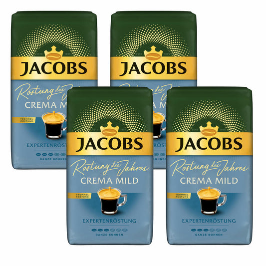 Jacobs Crema Mild Expertenröstung 4er Set, Röstung des Jahres, Kaffee, ganze Bohnen, Röstkaffee, Kaffeebohnen, 4 x 1000 g