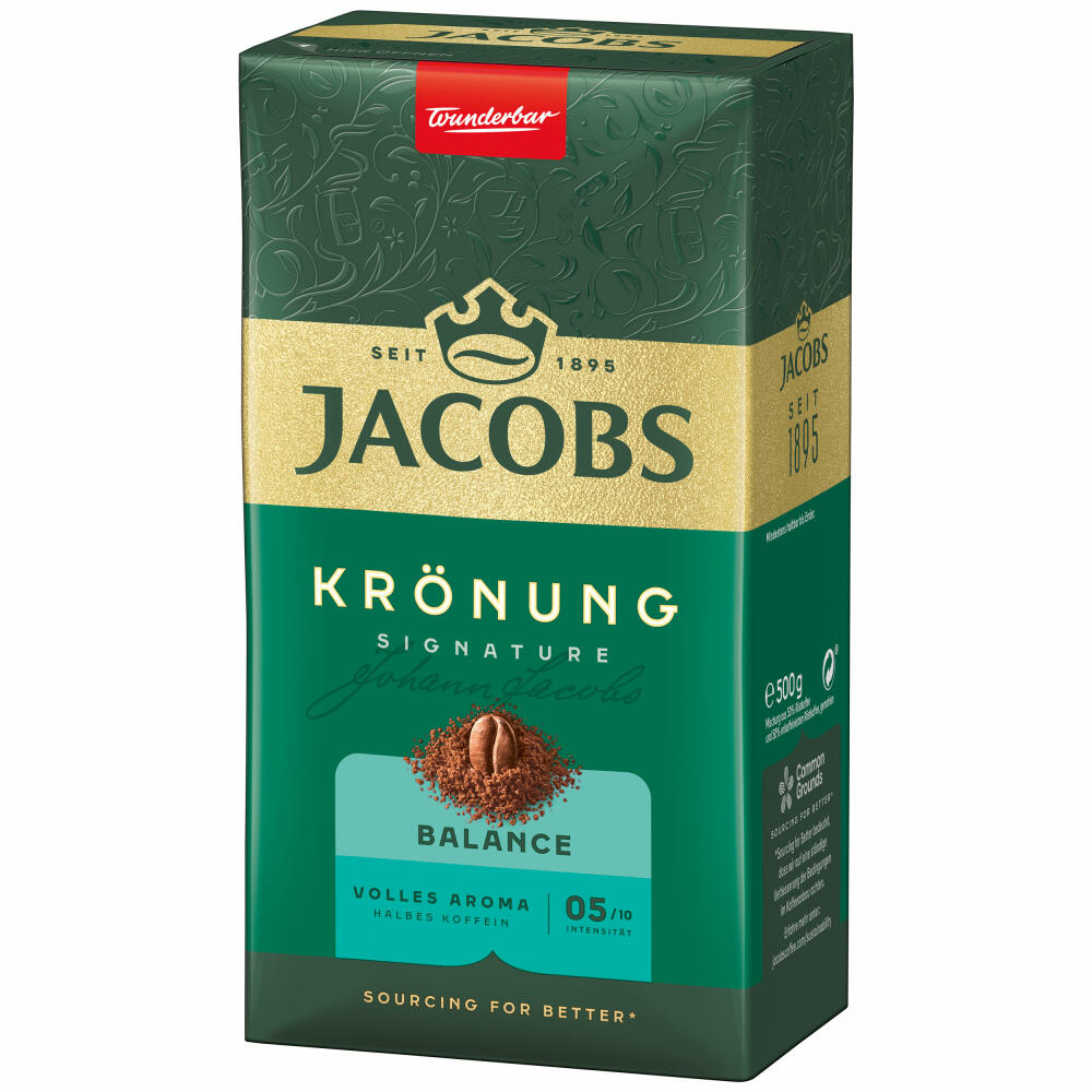 Jacobs Krönung Balance Gemahlen, gemahlener Röstkaffee, Filterkaffee, Kaffee, 500 g