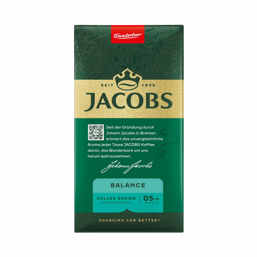 Jacobs Krönung Balance Gemahlen, gemahlener Röstkaffee, Filterkaffee, Kaffee, 500 g