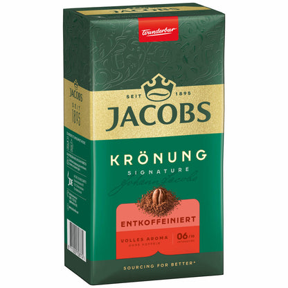 Jacobs Krönung Entkoffeiniert, gemahlener Röstkaffee, Filterkaffee, Kaffee, 500 g