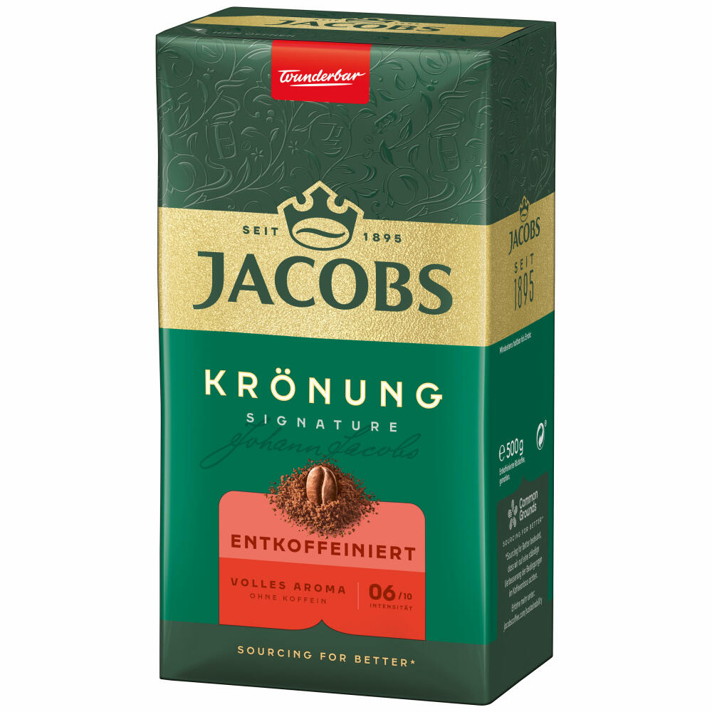 Jacobs Krönung Decaffeinated, ground roasted coffee, filter coffee, coffee, 500 g
