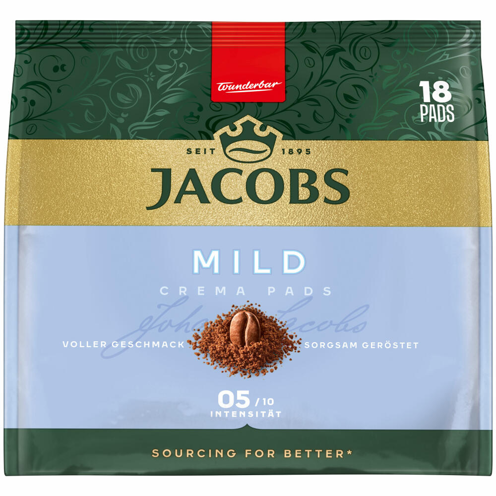 Jacobs Kaffeepads Crema Pads, Mild, Milder & Weicher Geschmack, Kaffee, 18 Pads