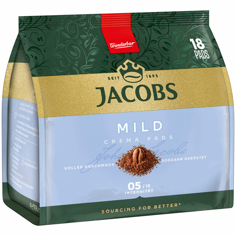 Jacobs Kaffeepads Crema Pads, Mild, Milder & Weicher Geschmack, Kaffee, 18 Pads
