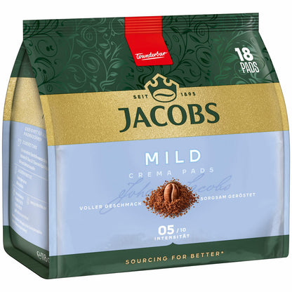 Jacobs Kaffeepads Crema Pads, Mild, Milder & Weicher Geschmack, Kaffee, 18 Pads