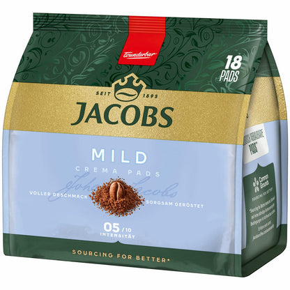 Jacobs Kaffeepads Crema Pads, Mild, Milder & Weicher Geschmack, Kaffee, 18 Pads