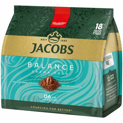 Jacobs Kaffeepads Crema Pads, Balance, Samtiger & Weicher Geschmack, Kaffee, 18 Pads