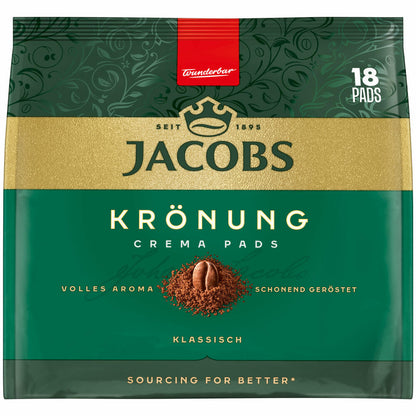 Jacobs Kaffeepads Crema Pads, Klassisch, Samtiger & Weicher Geschmack, Kaffee, 18 Pads