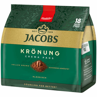 Jacobs Kaffeepads Crema Pads, Klassisch, Samtiger & Weicher Geschmack, Kaffee, 18 Pads