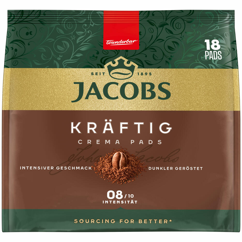Jacobs Coffee Pads Crema Pads, Strong, Intense &amp; Full-Bodied Taste, Coffee, 18 Pads