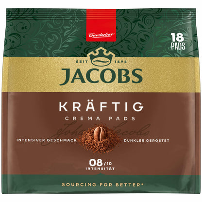 Jacobs Coffee Pads Crema Pads, Strong, Intense &amp; Full-Bodied Taste, Coffee, 18 Pads