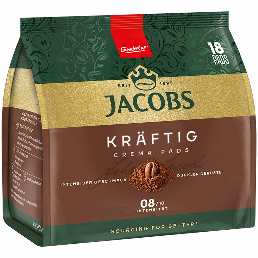 Jacobs Coffee Pads Crema Pads, Strong, Intense &amp; Full-Bodied Taste, Coffee, 18 Pads