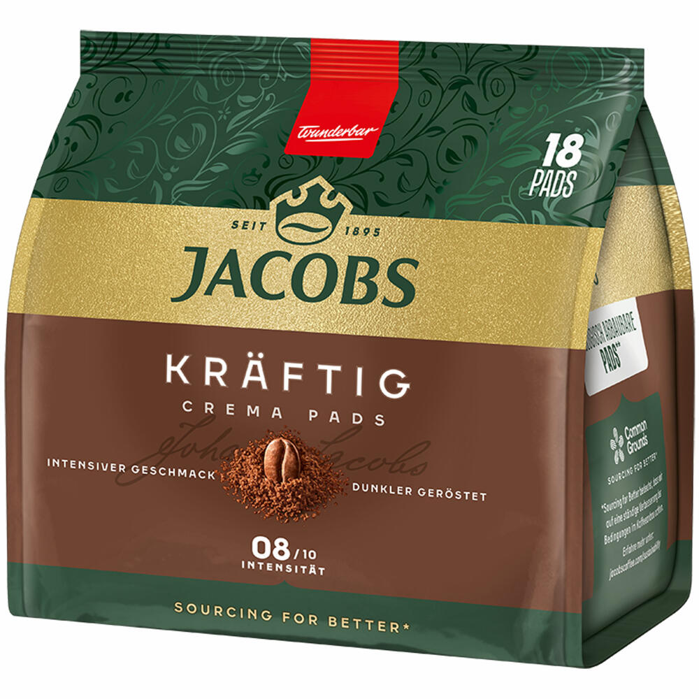 Jacobs Kaffeepads Crema Pads, Kräftig, Intensiver & Vollmundiger Geschmack, Kaffee, 18 Pads