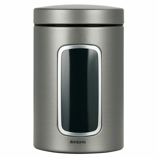 Brabantia Runde Fensterdose, Vorratsdose, Dose in Platinum mit Fenster, 1.4 Liter, 288425