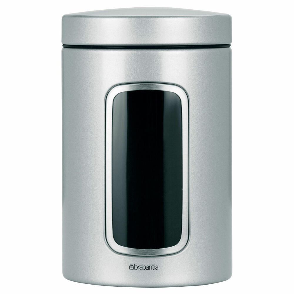 Brabantia Runde Fensterdose, Vorratsdose, Dose inMetallic Grau mit Fenster, 1.4 Liter, 243509
