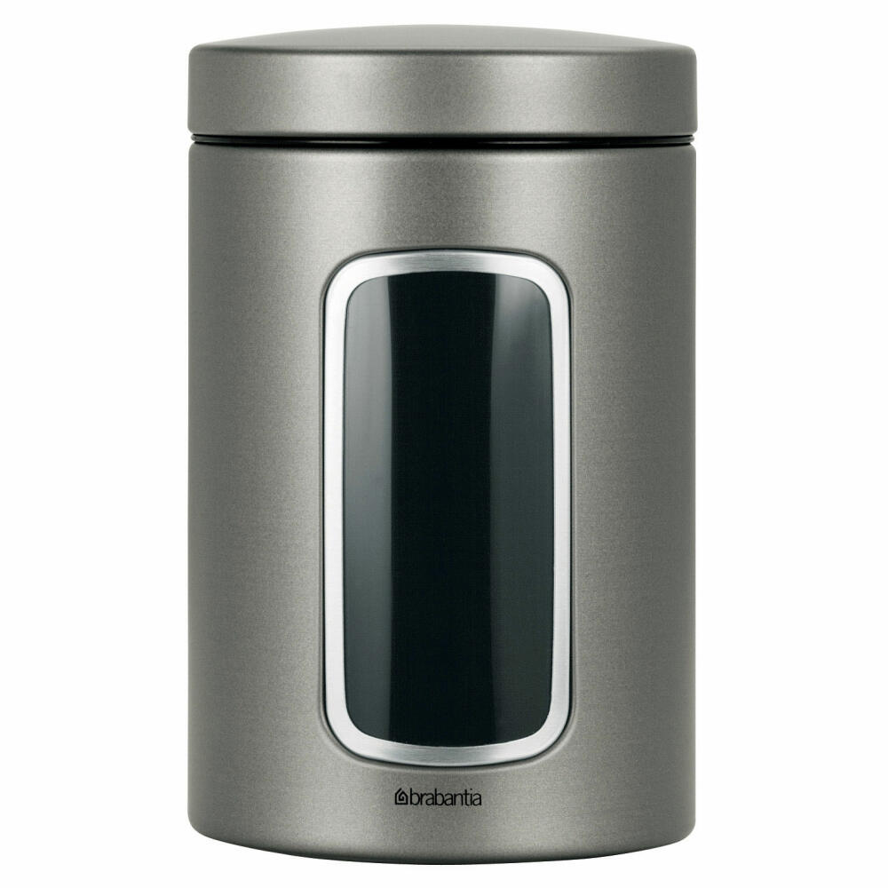 Brabantia Runde Fensterdose, Vorratsdose, Dose in Platinum mit Fenster, 1.4 Liter, 288425
