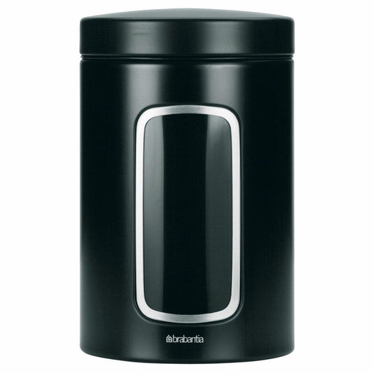 Brabantia Runde Fensterdose, Vorratsdose, Dose in Matt Schwarz mit Fenster, 1.4 Liter, 333521