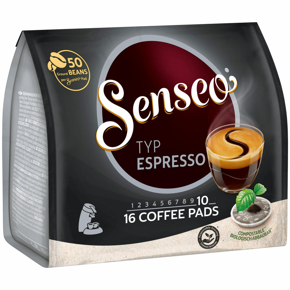 Senseo Type Espresso, Coffee Pads, Aromatic and Full-Bodied, Roasted Coffee, Coffee, 16 Pads