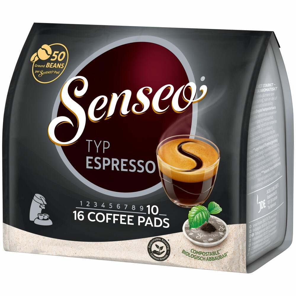 Senseo Type Espresso, Coffee Pads, Aromatic and Full-Bodied, Roasted Coffee, Coffee, 16 Pads