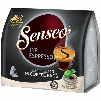 Senseo Type Espresso, Coffee Pads, Aromatic and Full-Bodied, Roasted Coffee, Coffee, 16 Pads