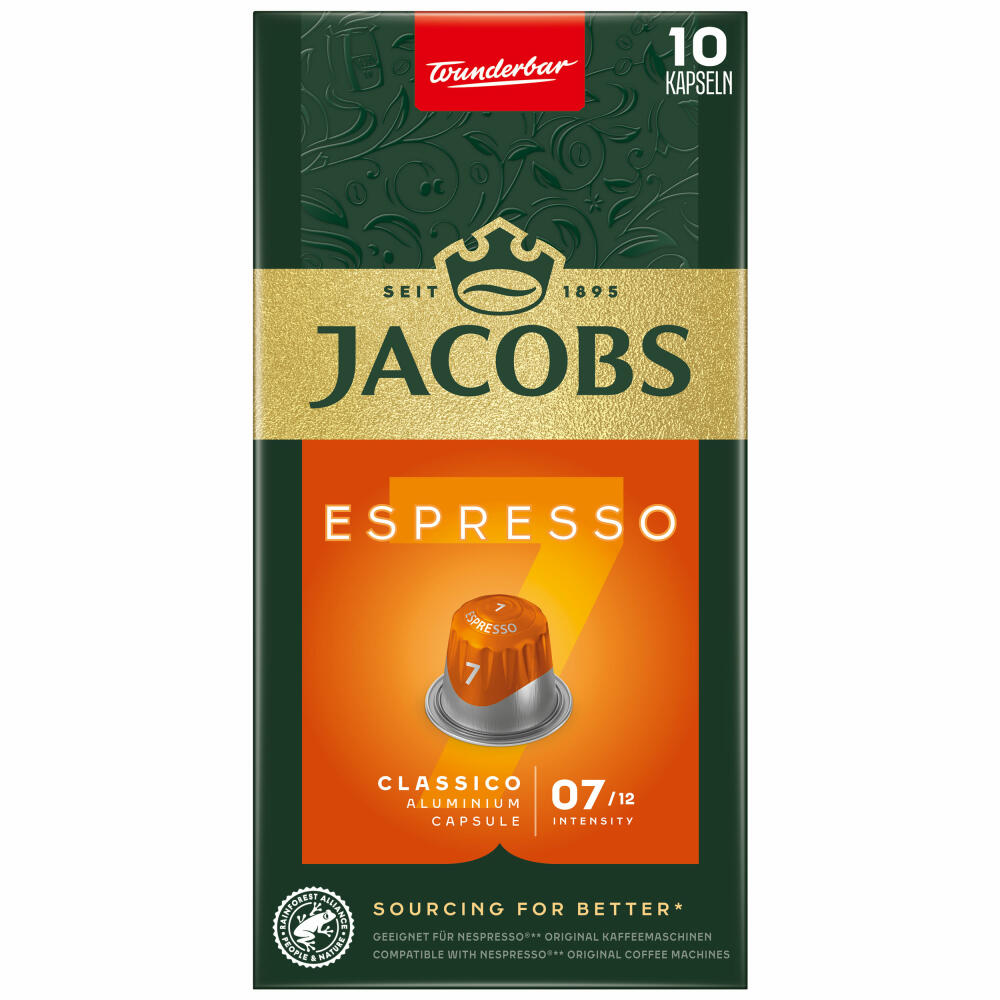 Jacobs Espresso 7 Classico, coffee capsules, Nespresso compatible, coffee, 10 capsules, 5.2 g each