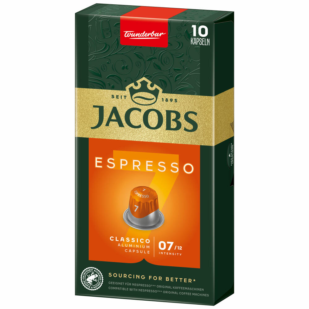 Jacobs Espresso 7 Classico, coffee capsules, Nespresso compatible, coffee, 10 capsules, 5.2 g each