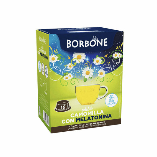Caffè Borbone Getränkekapseln Kamillentee mit Melatonin, Nahrungsergänzungsmittel, kompatibel mit Lavazza A Modo Mio, 16 Kapseln