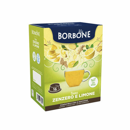 Caffè Borbone Getränkekapseln Kräutertee Ingwer und Zitrone, kompatibel mit Lavazza A Modo Mio, 16 Kapseln