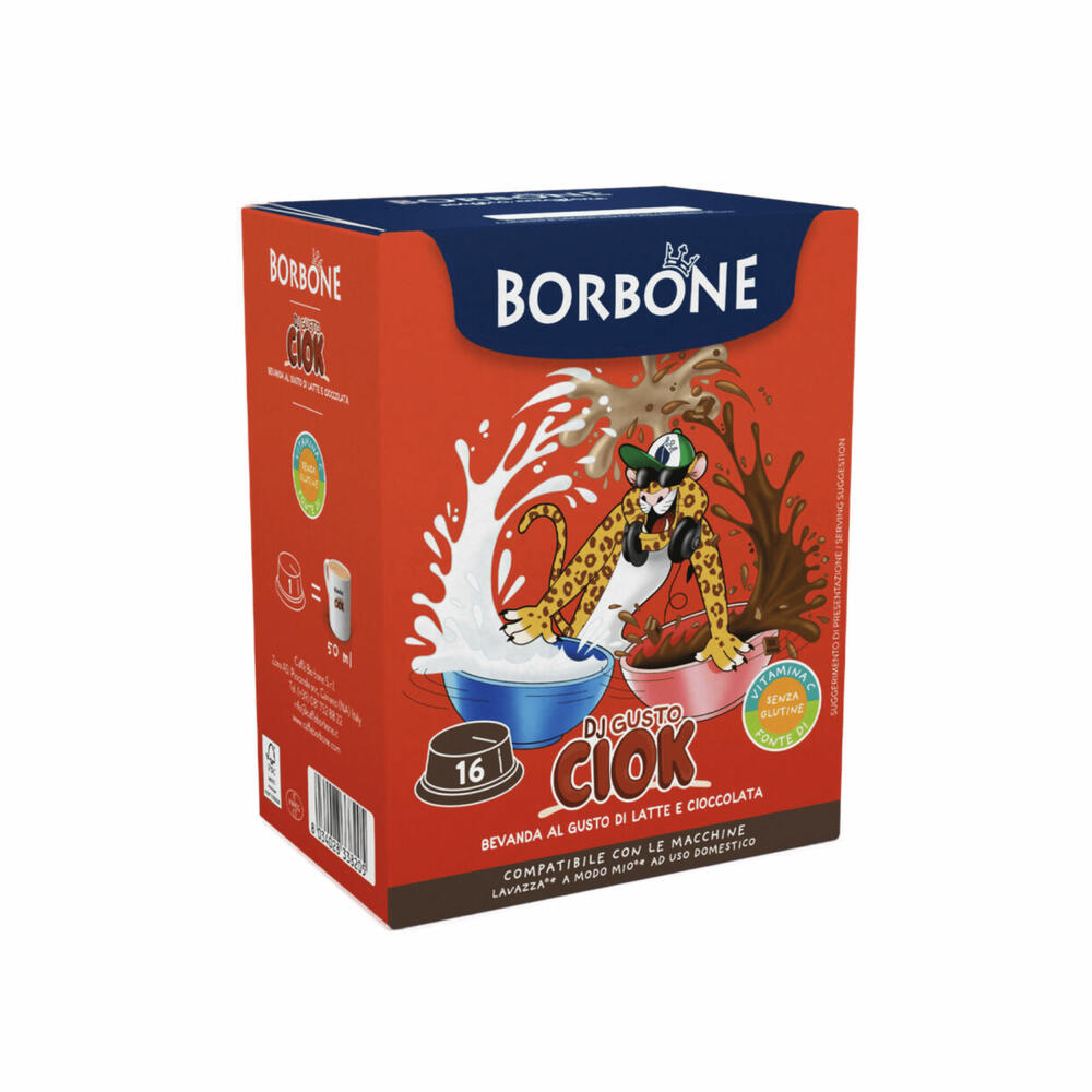 Caffè Borbone Getränkekapseln Dj Gusto Ciok, Schokodrink, kompatibel mit Lavazza A Modo Mio, 16 Kapseln