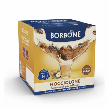 Caffè Borbone Kaffeekapseln Cappuccino Nocciolone, Haselnussgeschmack, kompatibel mit Nescafè Dolce Gusto, 16 Kapseln