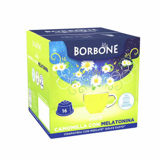 Caffè Borbone Getränkekapseln Kamille mit Melatonin, Nahrungsergänzungsmittel, kompatibel mit Nescafè Dolce Gusto, 16 Kapseln
