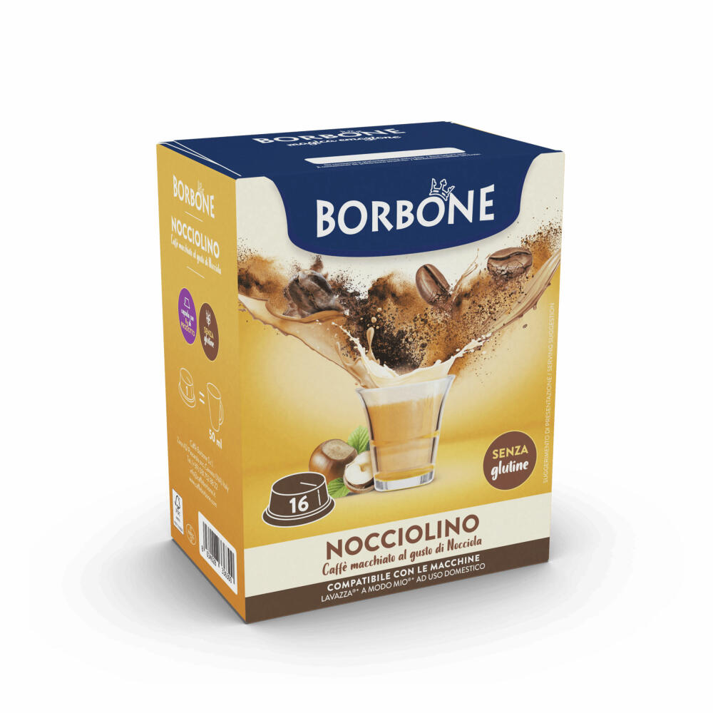 Caffè Borbone Kaffeekapseln Nocciolino, mit Haselnussgeschmack, kompatibel mit Lavazza A Modo Mio, 16 Kapseln
