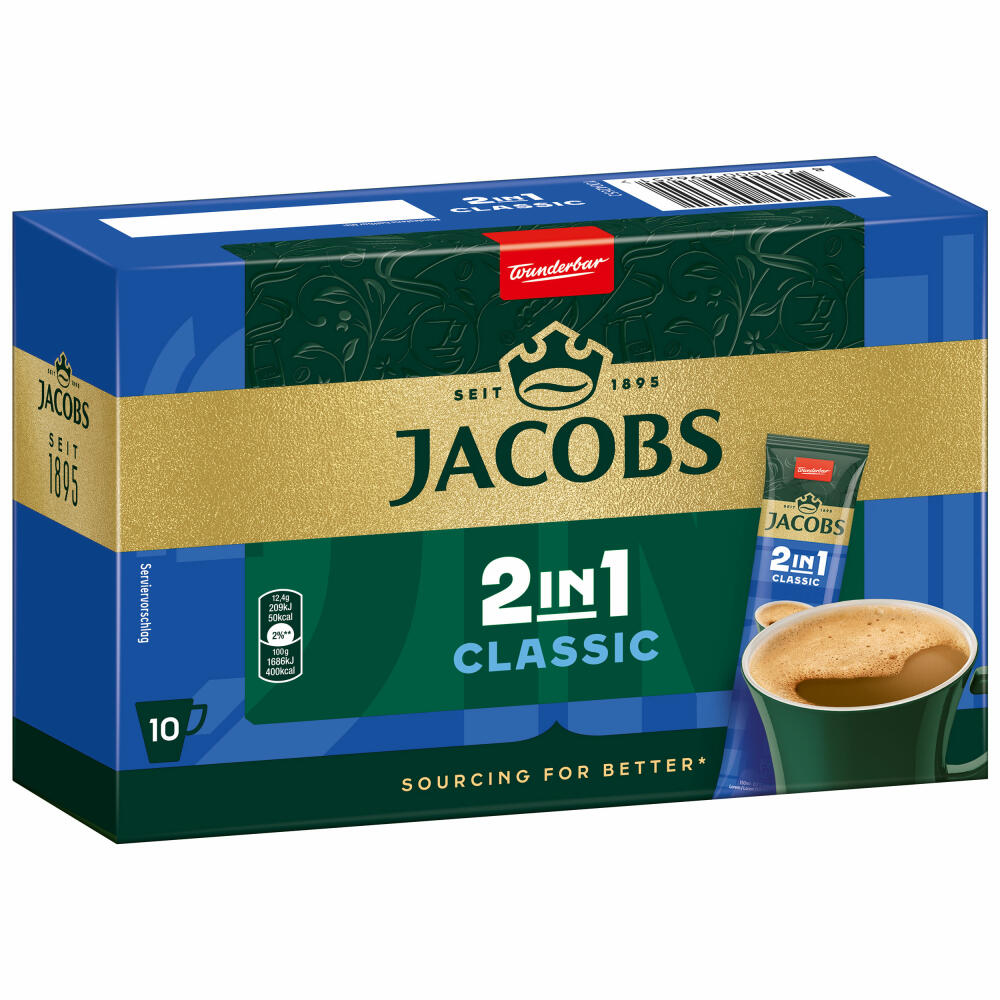 Jacobs 2in1 soluble coffee, instant coffee, 10 cup portions