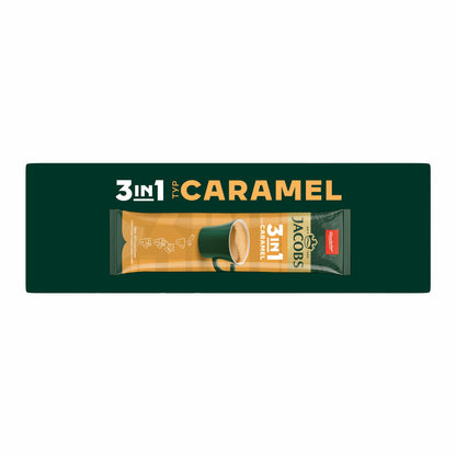 Jacobs 3in1 löslicher Kaffee, Typ Caramel, Karamell Kaffeegetränk, Instantkaffee, 10 Becherportionen