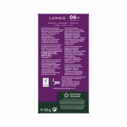 Jacobs Lungo 8 Intenso, coffee capsules, Nespresso compatible, coffee, 10 capsules, 5.2 g each