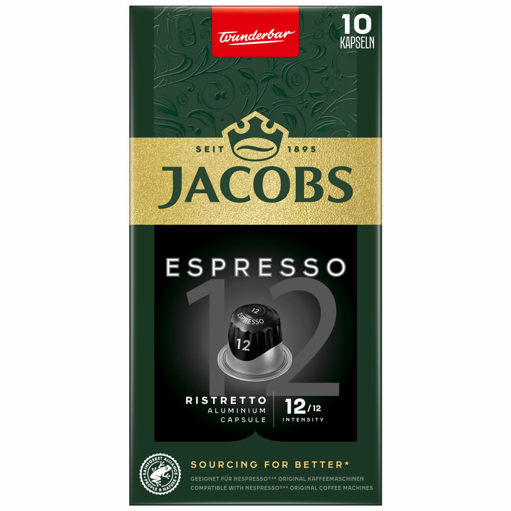 Jacobs Espresso 12 Ristretto, Coffee Capsules, Nespresso Compatible, Coffee, 10 Capsules, á 5.2 g