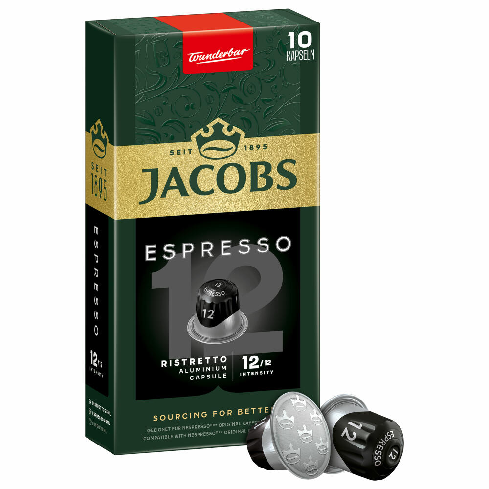 Jacobs Espresso 12 Ristretto, Coffee Capsules, Nespresso Compatible, Coffee, 10 Capsules, á 5.2 g