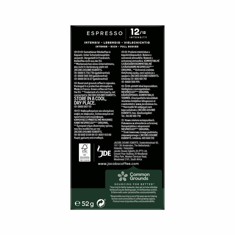 Jacobs Espresso 12 Ristretto, Coffee Capsules, Nespresso Compatible, Coffee, 10 Capsules, á 5.2 g